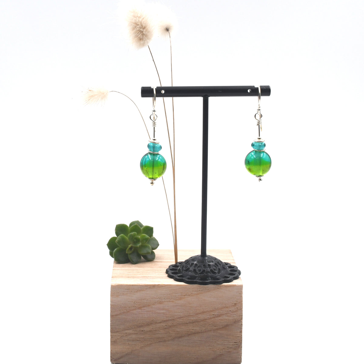 Boucles Argent "Bleu Vert"