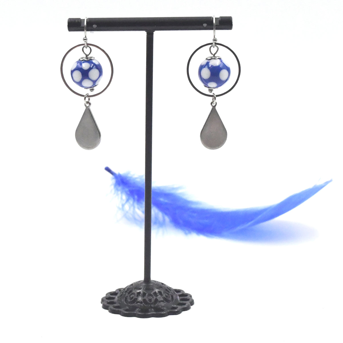 Boucles d'oreilles "Bleu Pois Blancs"