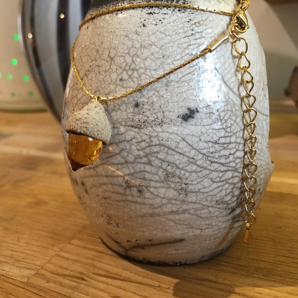 Pendentif Gland En Unakite Fait Main - Neuf Avec étiquettes - Pierre Verte, Acier Inoxydable