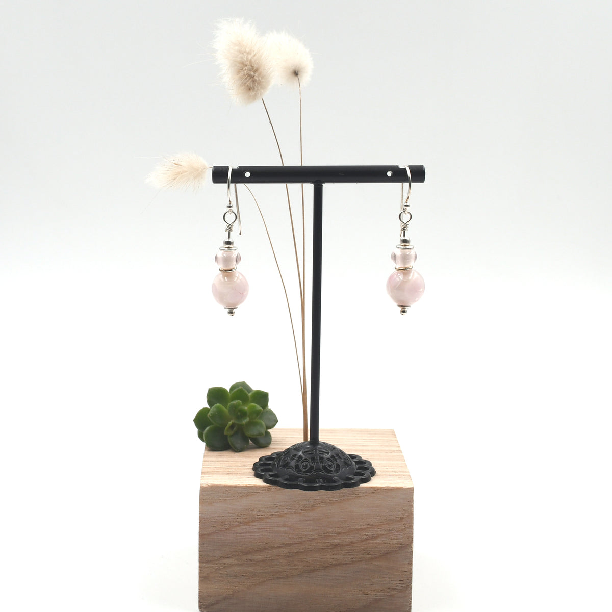 Boucles Argent "Rose tendre"