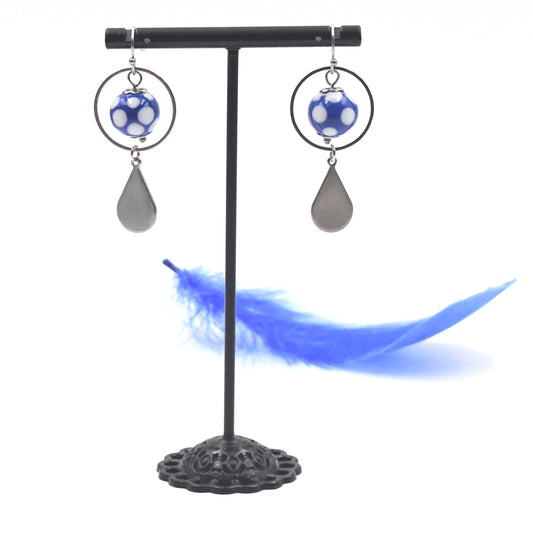 Boucles d'oreilles "Bleu Pois Blancs"